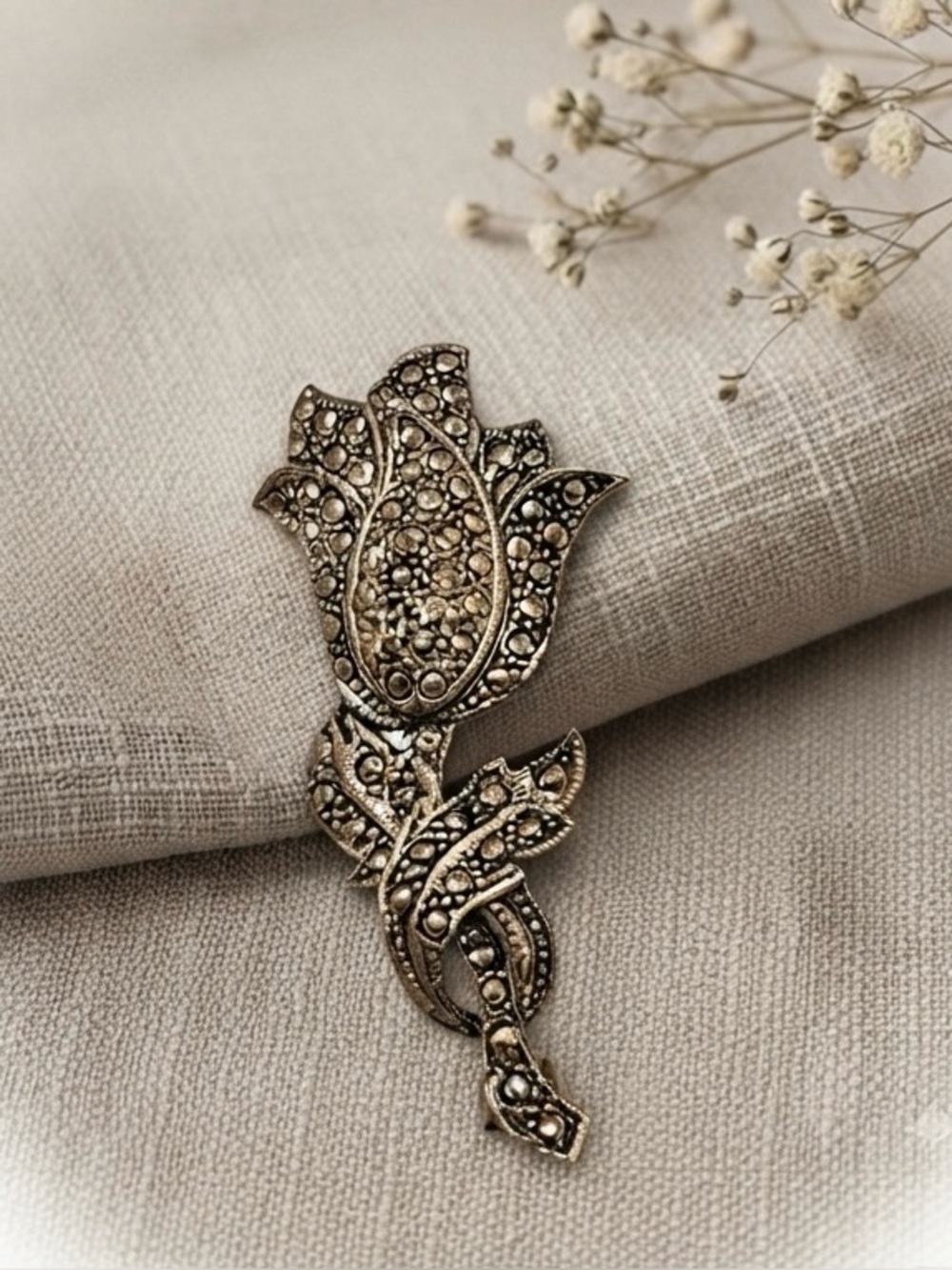 Vintage Marcasite Tulip Brooch